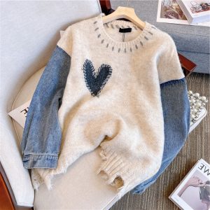 Oversized Denim Patchwork Knitwear