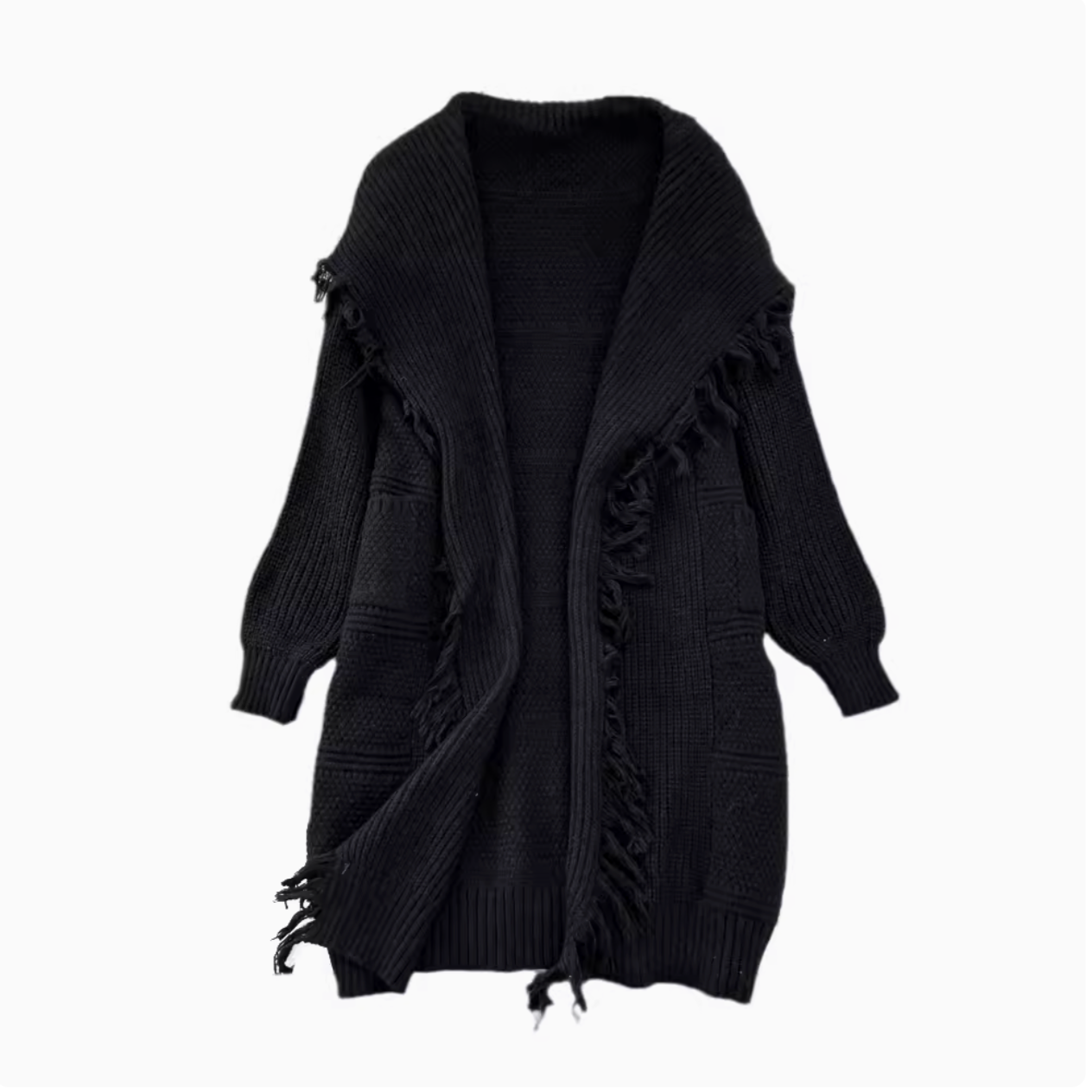 Thermal Loose-fit Fringed Cape Shawl - Image 12