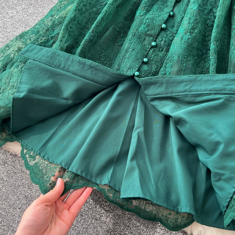 V-neck Embroidered Lace-up Dress - Image 13