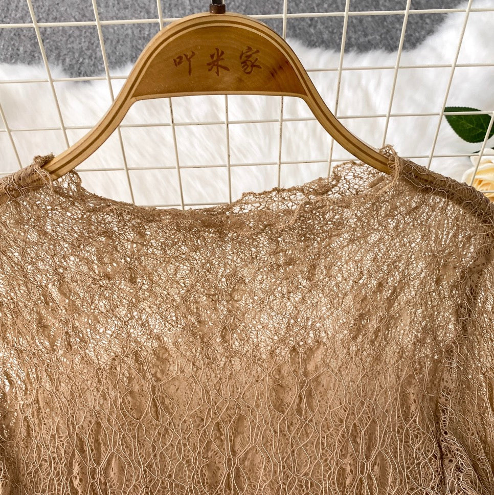 Irregular Design Ruffled Lace Dress 2Pcs - Image 11