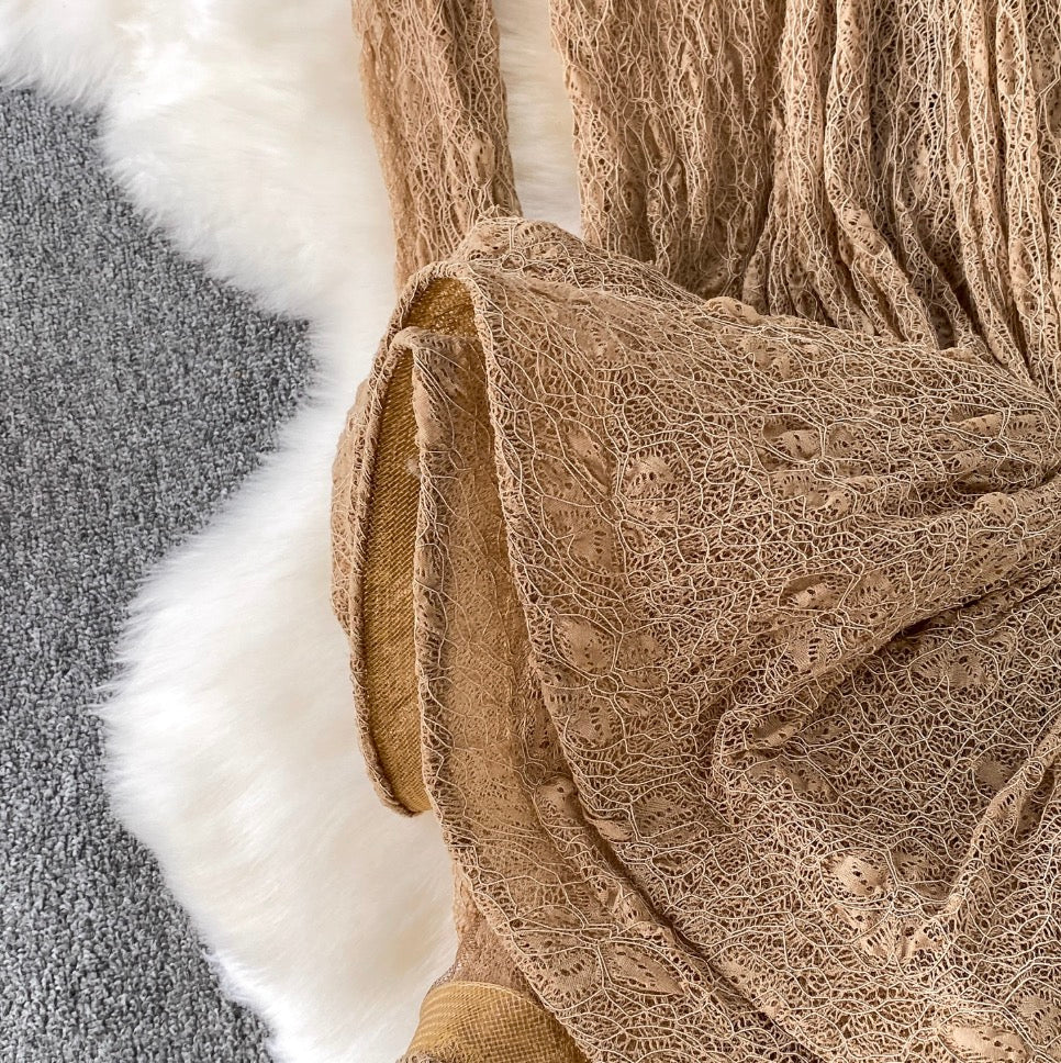 Irregular Design Ruffled Lace Dress 2Pcs - Image 8