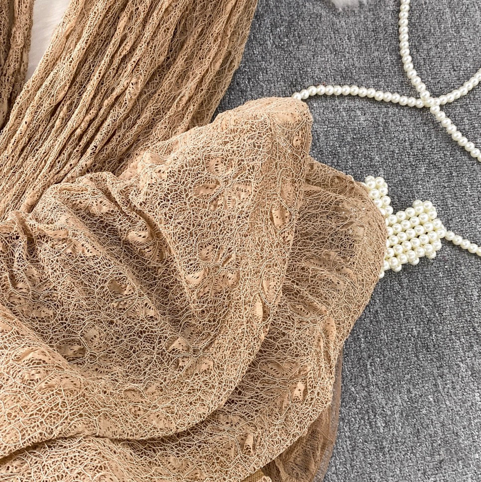 Irregular Design Ruffled Lace Dress 2Pcs - Image 9