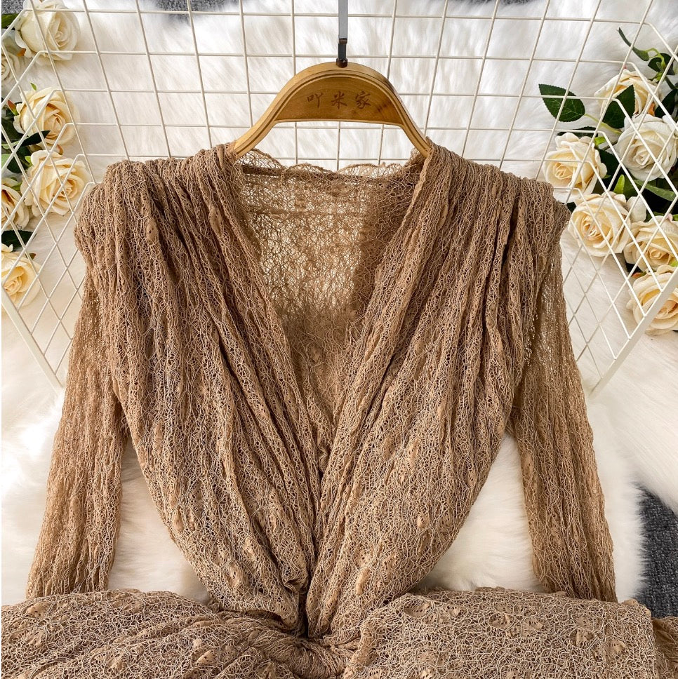 Irregular Design Ruffled Lace Dress 2Pcs - Image 5