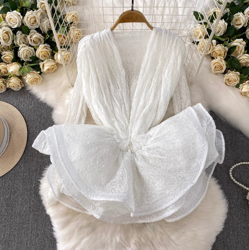 Irregular Design Ruffled Lace Dress 2Pcs - Image 3