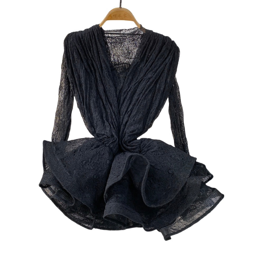 Irregular Design Ruffled Lace Dress 2Pcs - Image 14