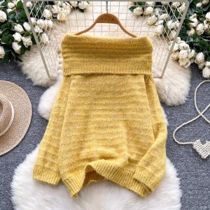 Off-shoulder Lapeled Soft Knitwear