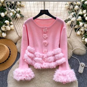 French Style Furry Patchwork Cardigan