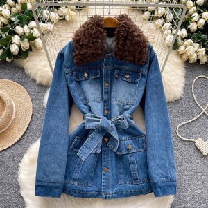 Vintage Furry Collar Denim Jacket