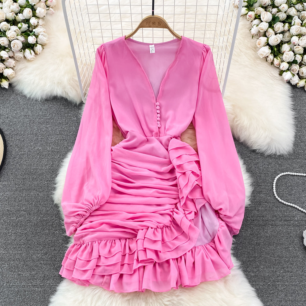 Irregular Design Ruffled Hip-wrapping Dress - Image 5