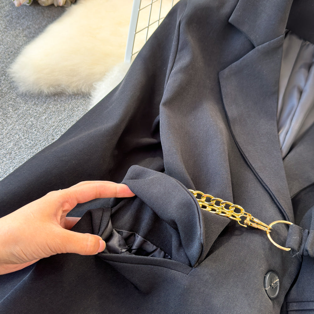 Niche V-neck Black Suit Dress - Image 5