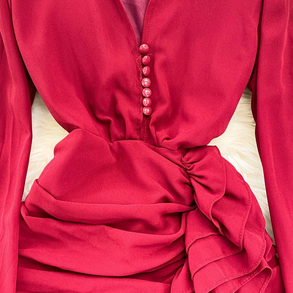 Irregular Design Ruffled Hip-wrapping Dress - Image 9