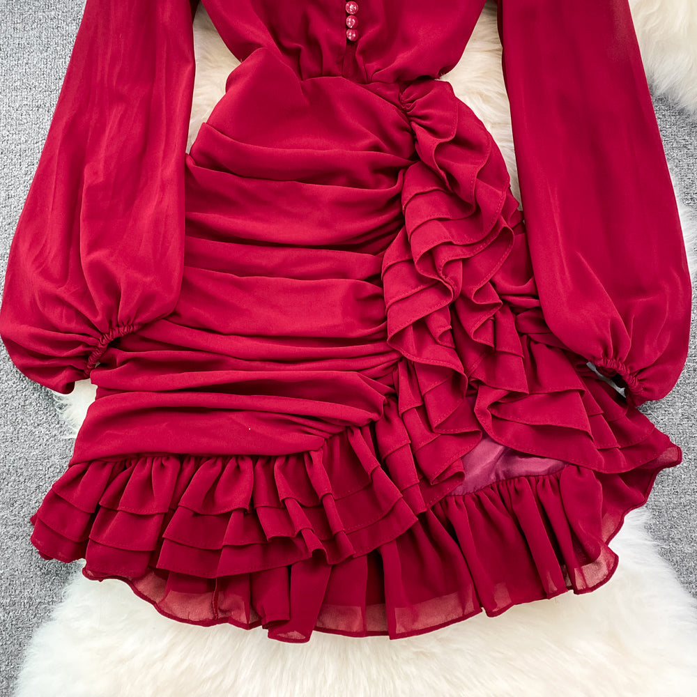 Irregular Design Ruffled Hip-wrapping Dress - Image 12