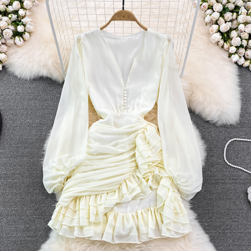 Irregular Design Ruffled Hip-wrapping Dress - Image 6