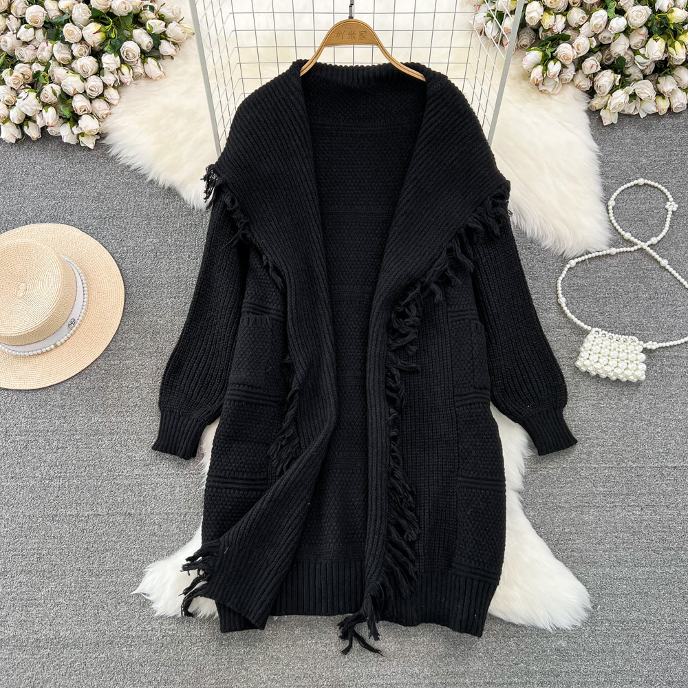 Thermal Loose-fit Fringed Cape Shawl - Image 2