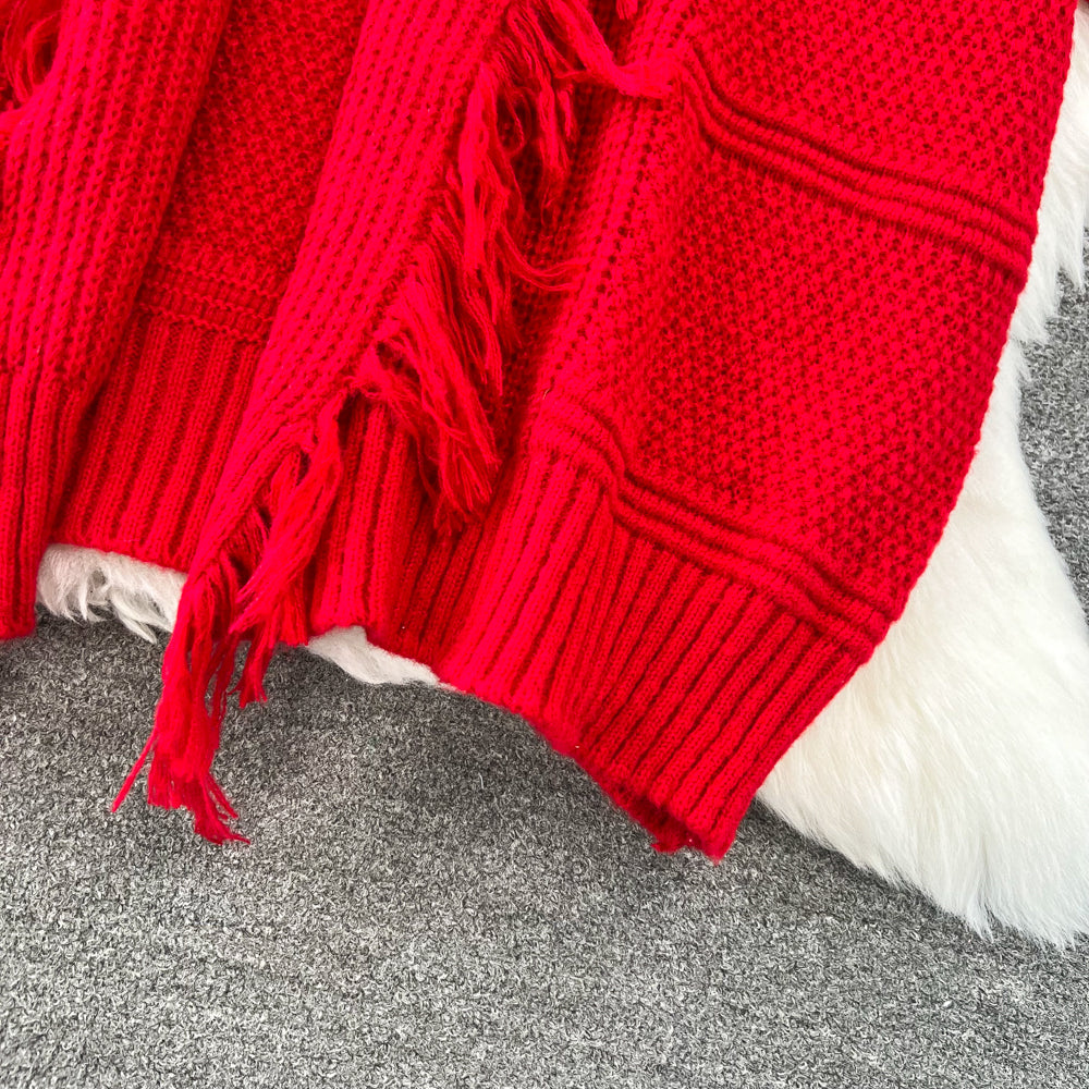 Thermal Loose-fit Fringed Cape Shawl - Image 11