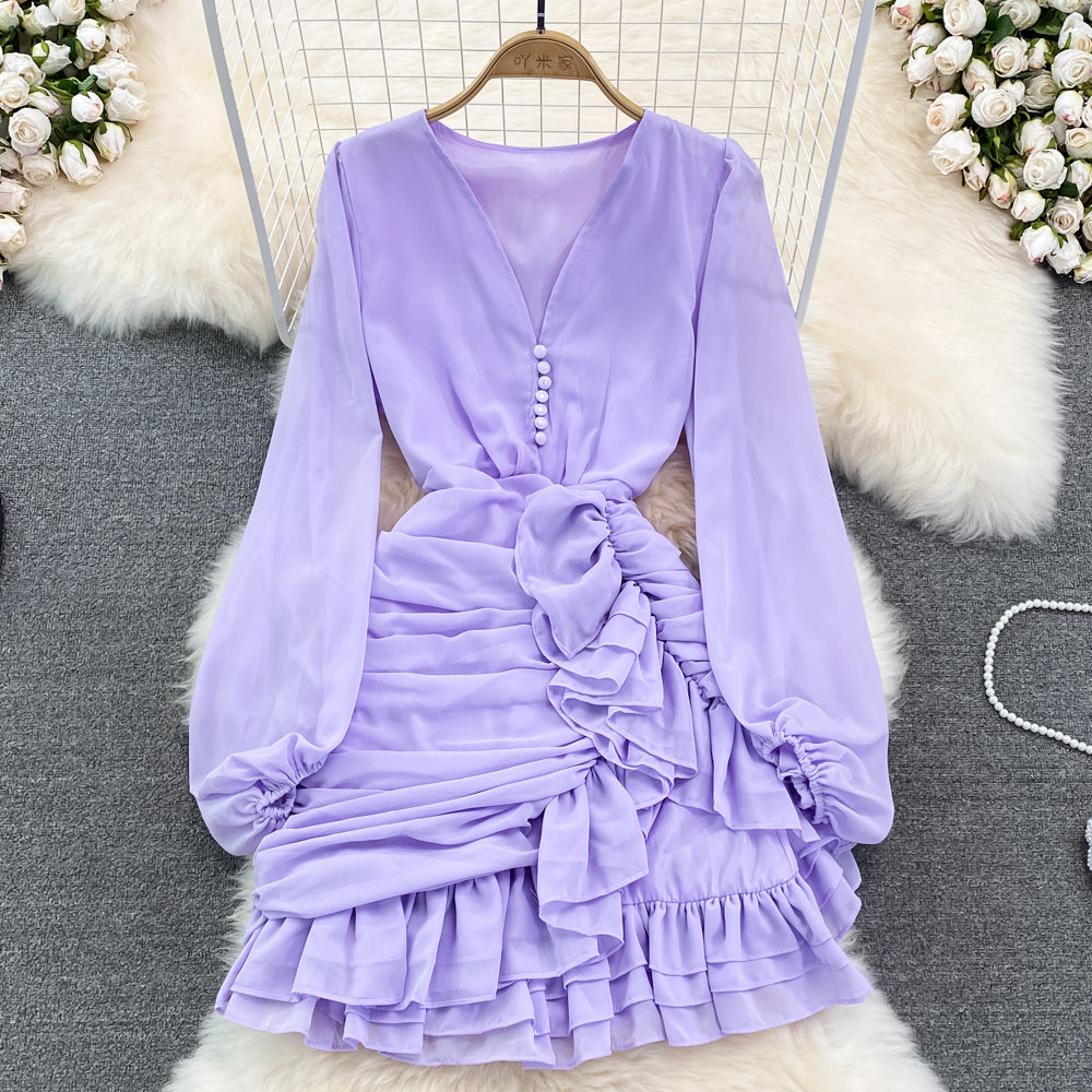 Irregular Design Ruffled Hip-wrapping Dress - Image 4