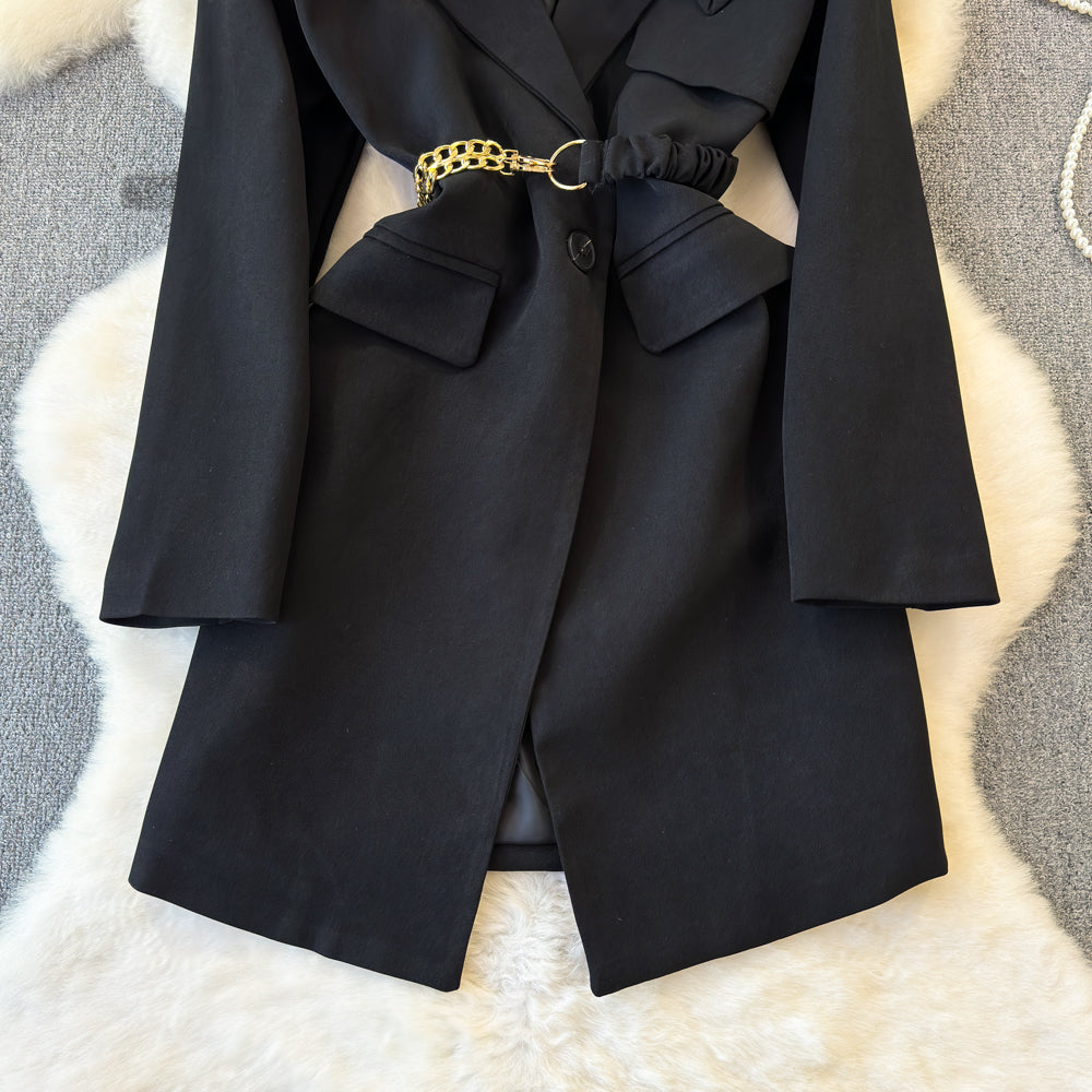 Niche V-neck Black Suit Dress - Image 6