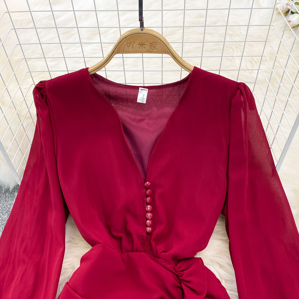 Irregular Design Ruffled Hip-wrapping Dress - Image 11