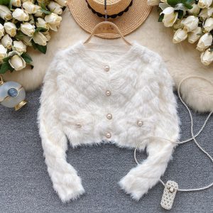 Simple Design Single-breasted Furry Cardigan