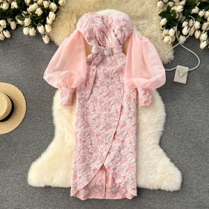 Off-shoulder Flared Sleeve Crochet Dress