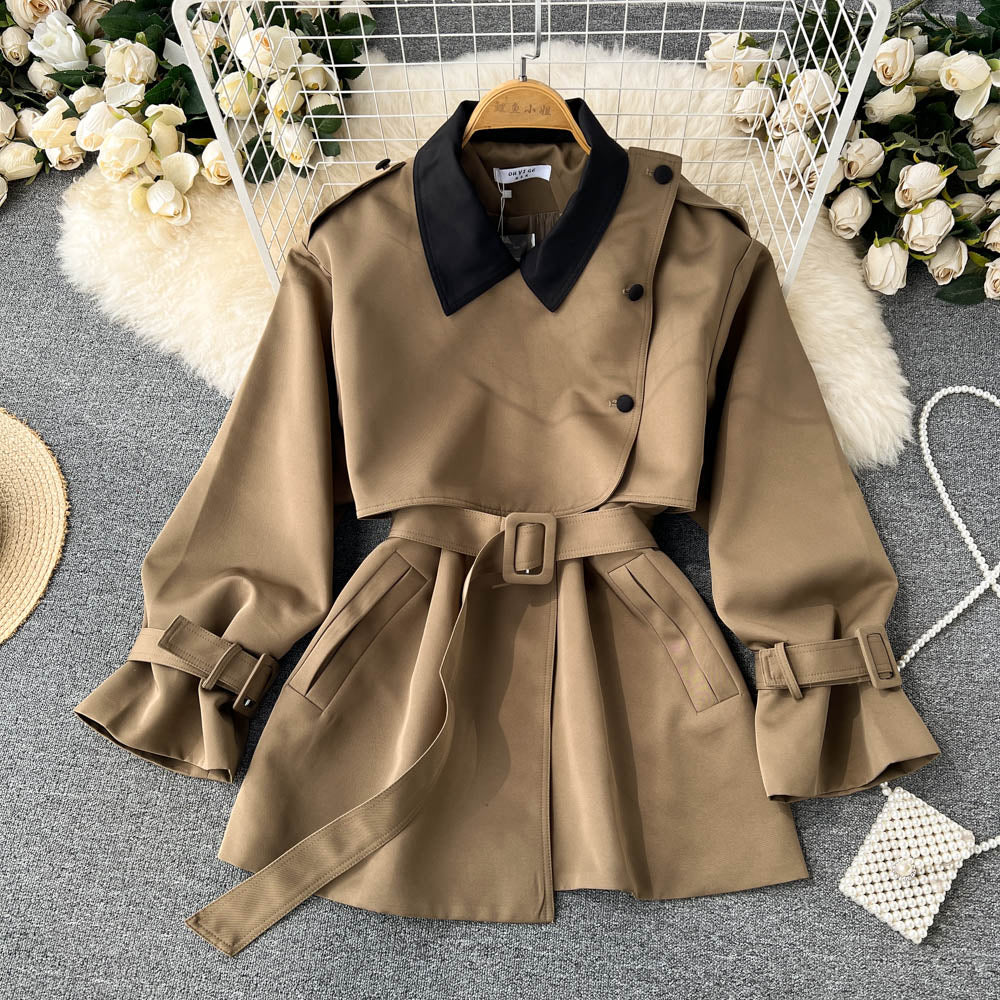 High-end Color Blocking Trench Coat - Image 3